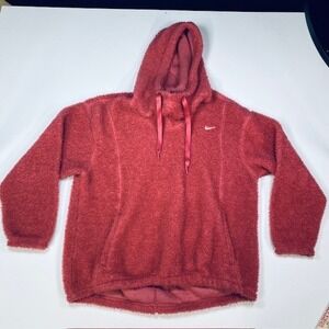 Nike‎ Therma-Fit Red Fleece Hoodie Pullover Sherpa Cozy Size M
